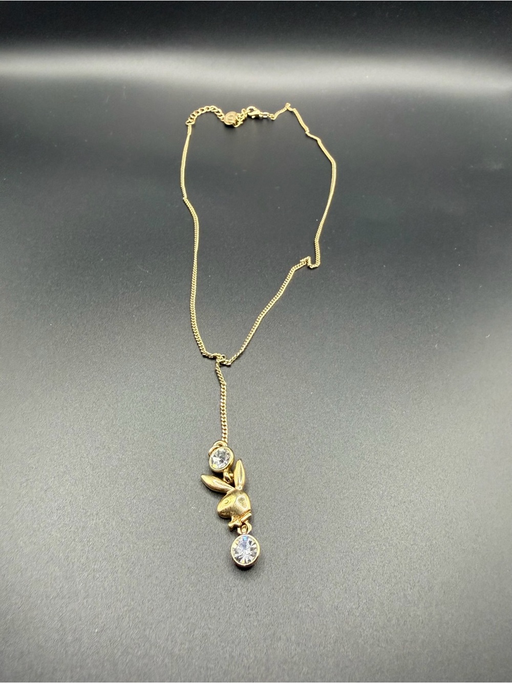 Vintage PlayBoy Gold Tone Necklace With Rhinestones 18” Inch Chain Jewelry